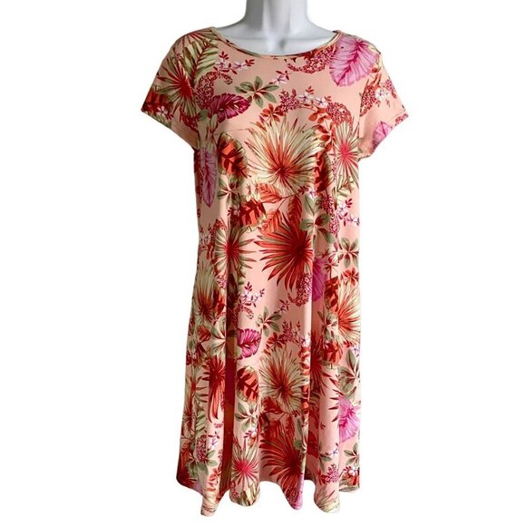 Thyme and Honey Pullover Short Sleeve Pink Floral Print Dress Medium NEW - Picture 2 of 9